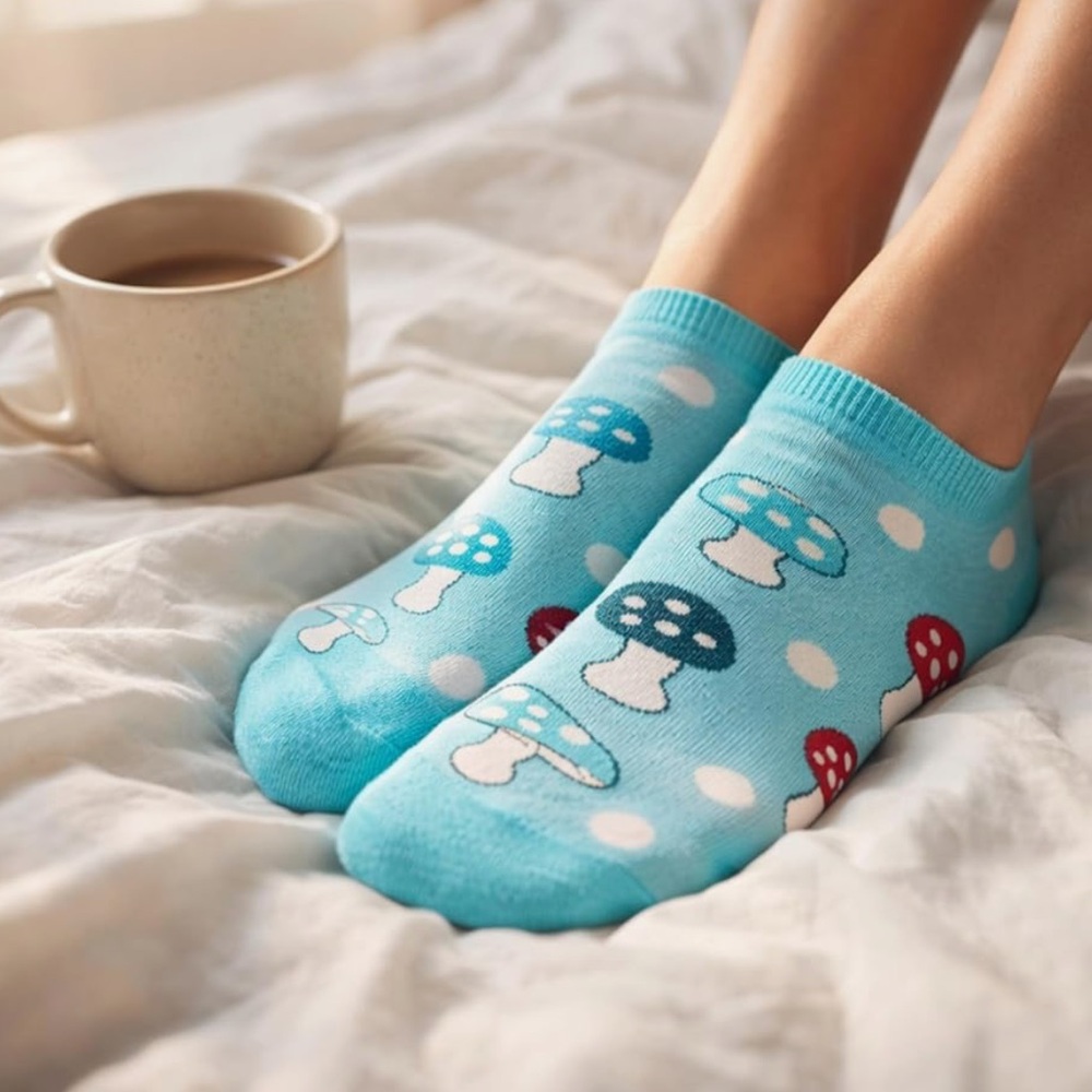 Mushroom Ankle Socks, Blue Multi, NWT